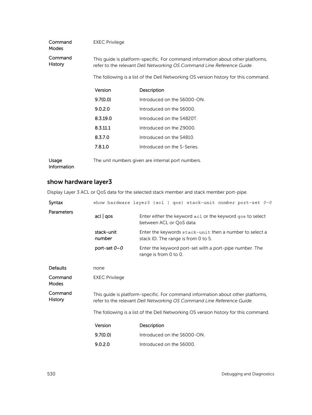 Dell 9.7(0.0) manual Show hardware layer3 acl qos stack-unit number port-set, Acl qos 