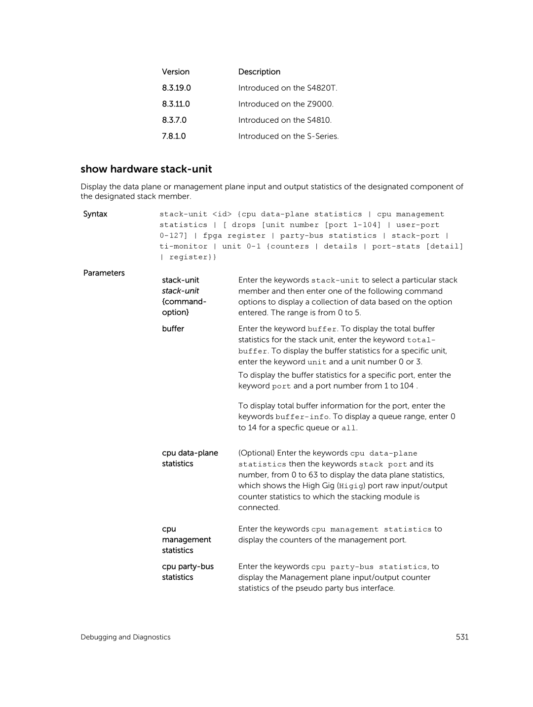 Dell 9.7(0.0) manual Show hardware stack-unit, Option, Statistics Cpu party-bus 