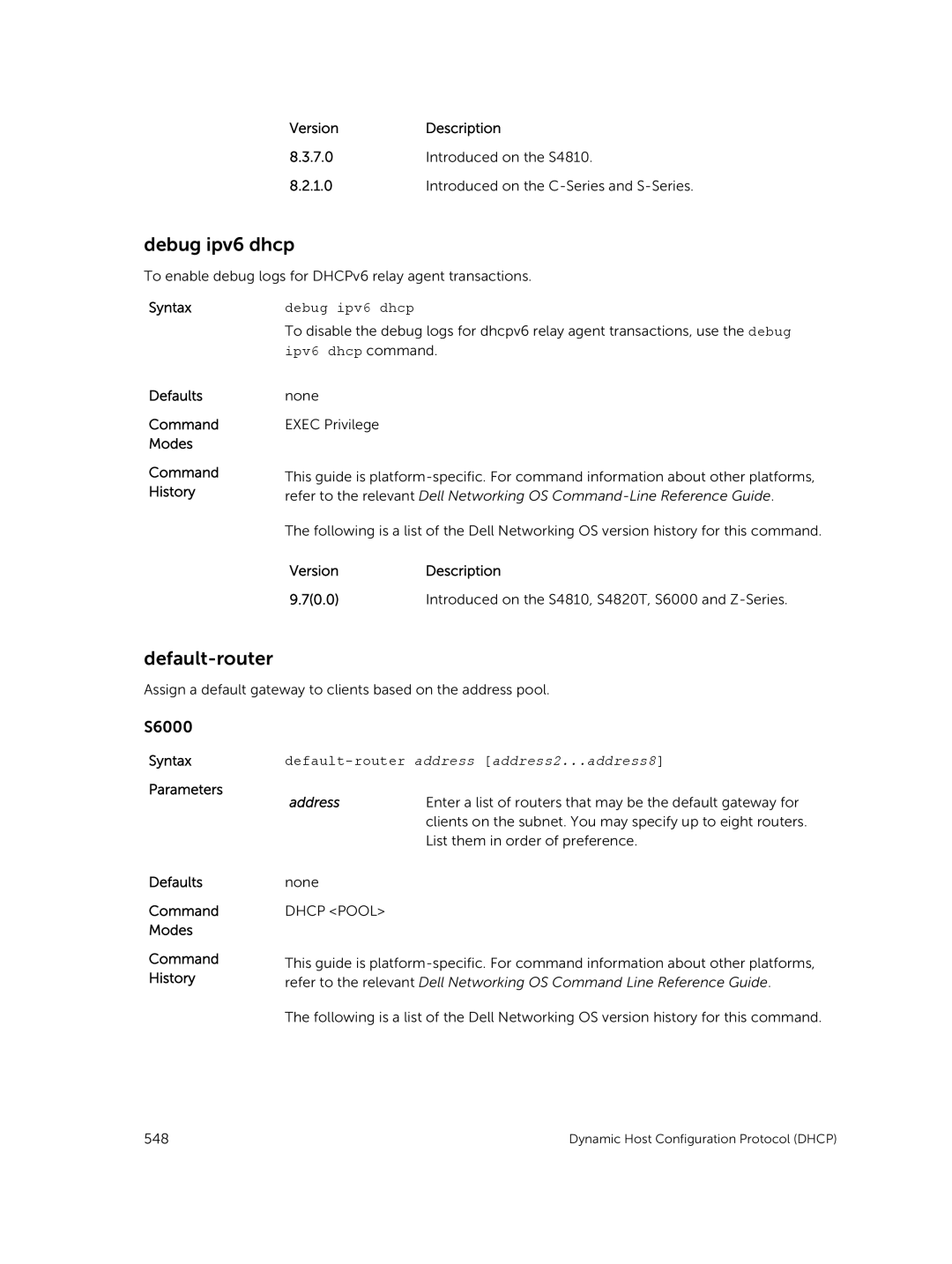 Dell 9.7(0.0) manual Debug ipv6 dhcp, Default-router 