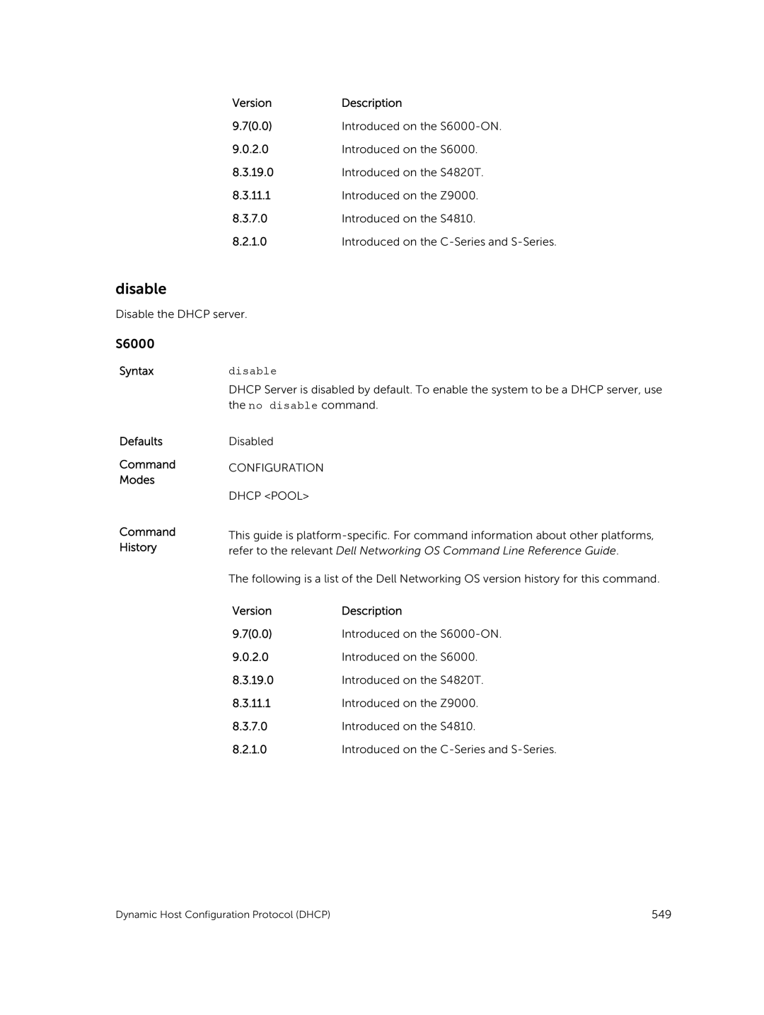 Dell 9.7(0.0) manual Disable, Syntaxdisable 