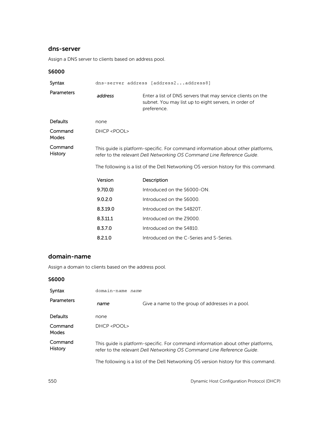 Dell 9.7(0.0) manual Dns-server address address2...address8, Domain-name name 