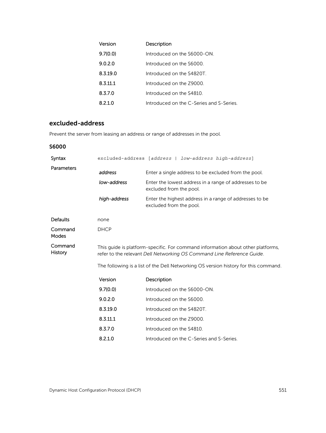 Dell 9.7(0.0) manual Excluded-address, Low-address, High-address 