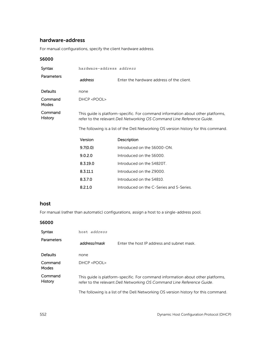 Dell 9.7(0.0) manual Host, Hardware-address address, Address Enter the hardware address of the client 