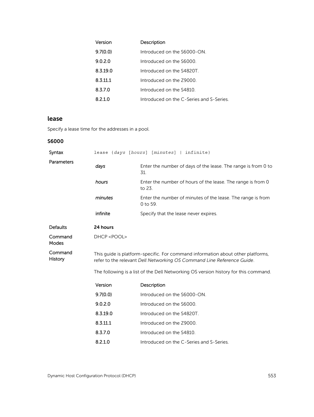 Dell 9.7(0.0) manual Lease days hours minutes infinite, Days, Hours, Infinite 