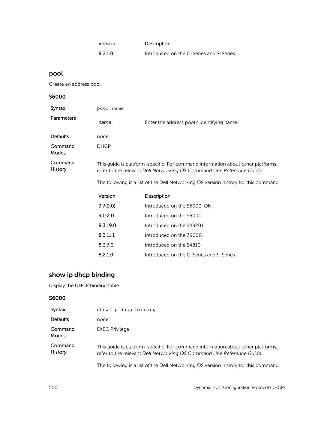 Dell 9.7(0.0) manual Show ip dhcp binding, Pool name 