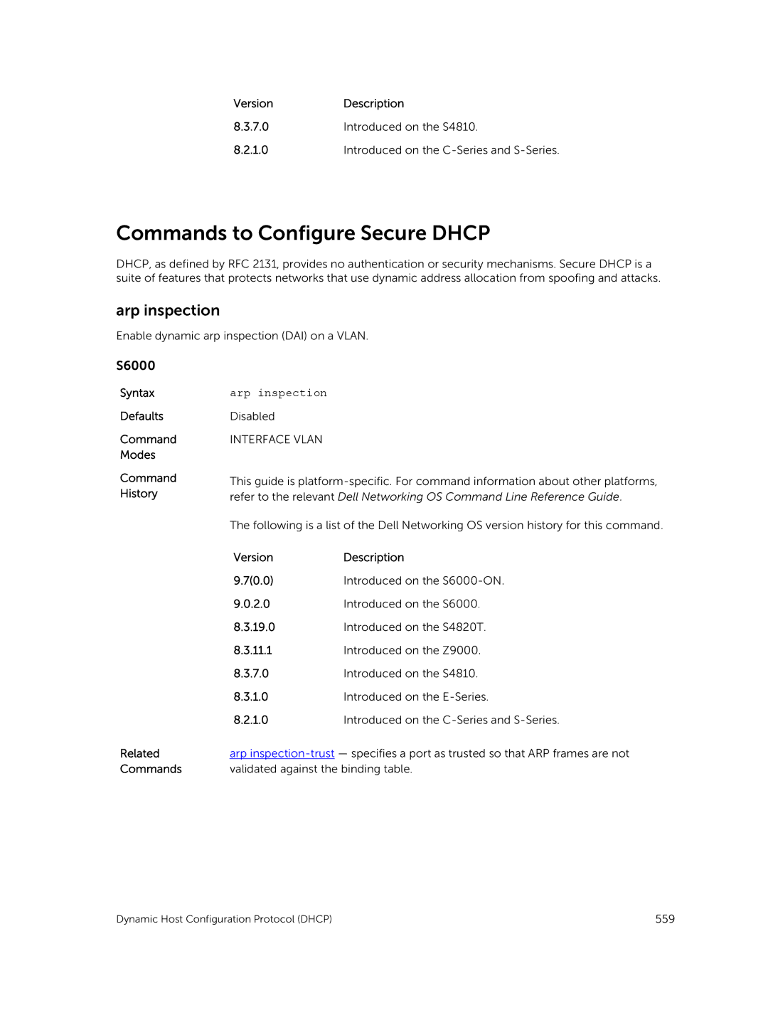 Dell 9.7(0.0) manual Commands to Configure Secure Dhcp, Arp inspection 