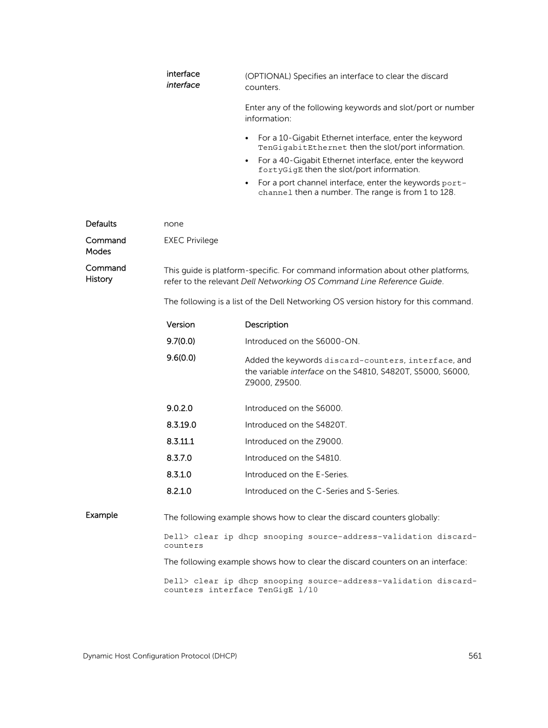 Dell 9.7(0.0) manual Defaults Command Modes Command History Example Interface 