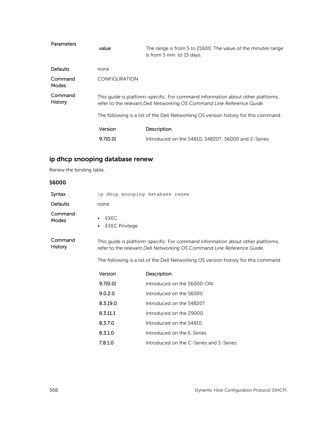 Dell 9.7(0.0) manual Ip dhcp snooping database renew 