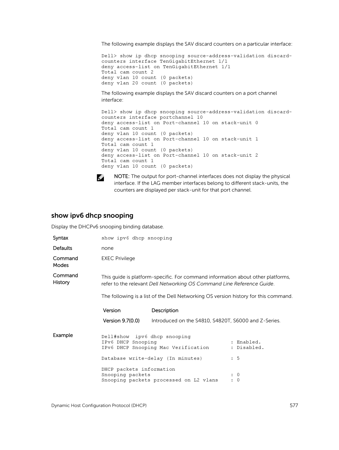 Dell 9.7(0.0) manual Show ipv6 dhcp snooping 