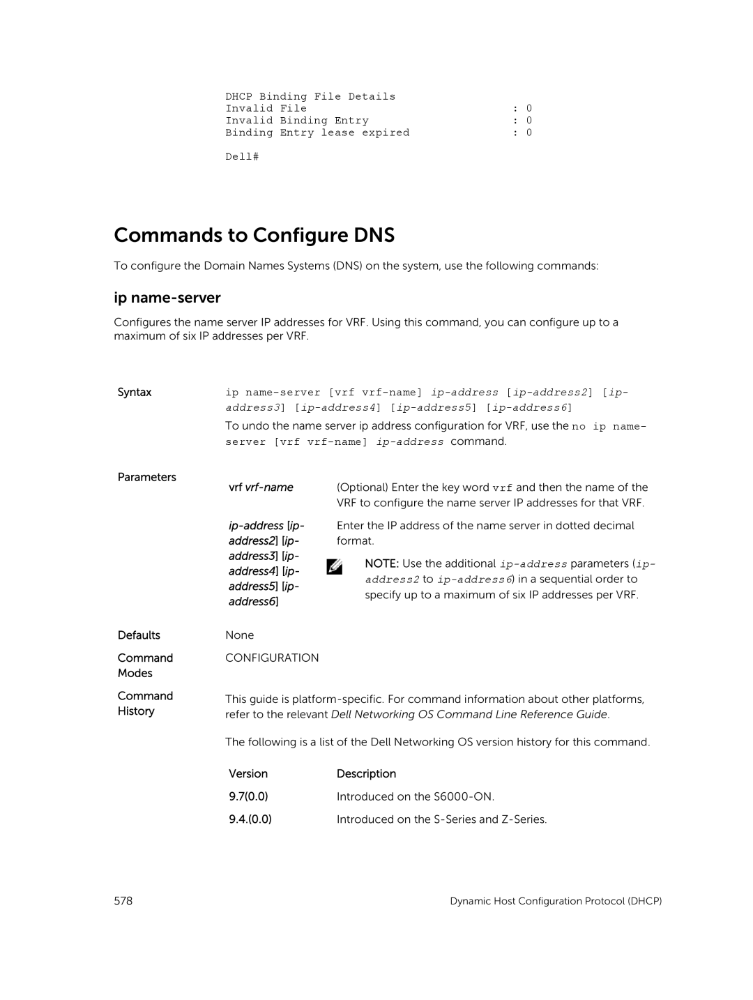 Dell 9.7(0.0) manual Commands to Configure DNS, Ip name-server 