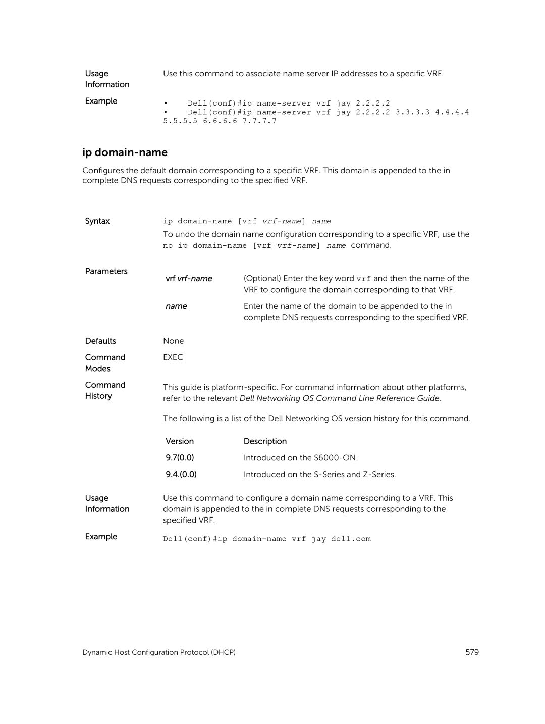 Dell 9.7(0.0) manual Ip domain-name, Information Example 