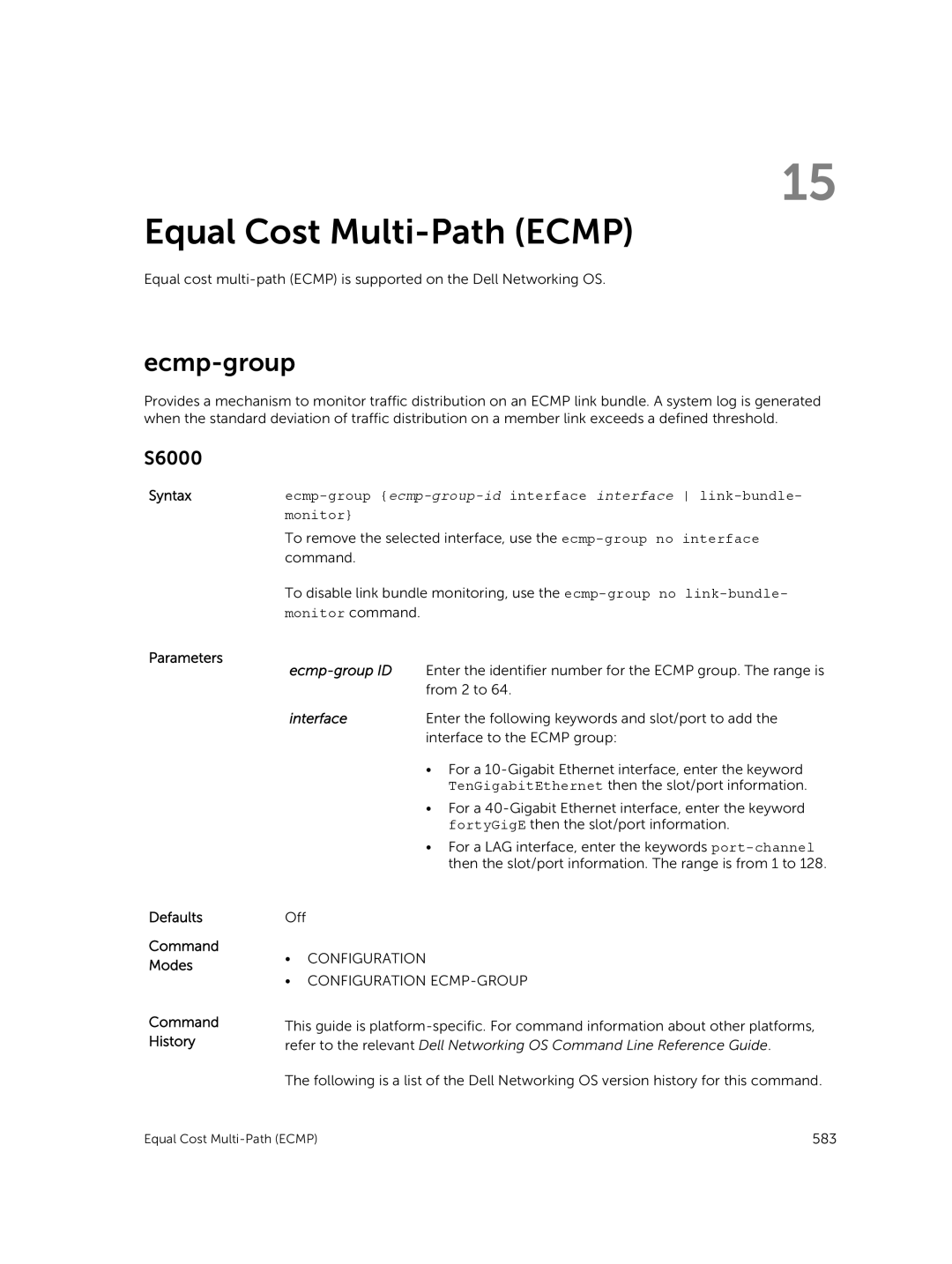 Dell 9.7(0.0) manual Equal Cost Multi-Path Ecmp, Ecmp-group ID 