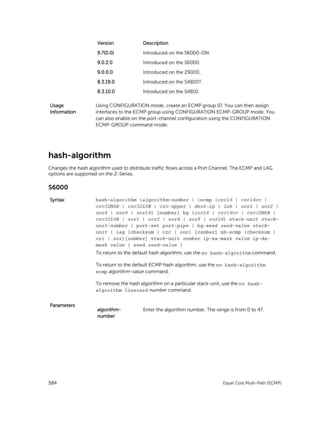 Dell 9.7(0.0) manual Hash-algorithm, Algorithm 