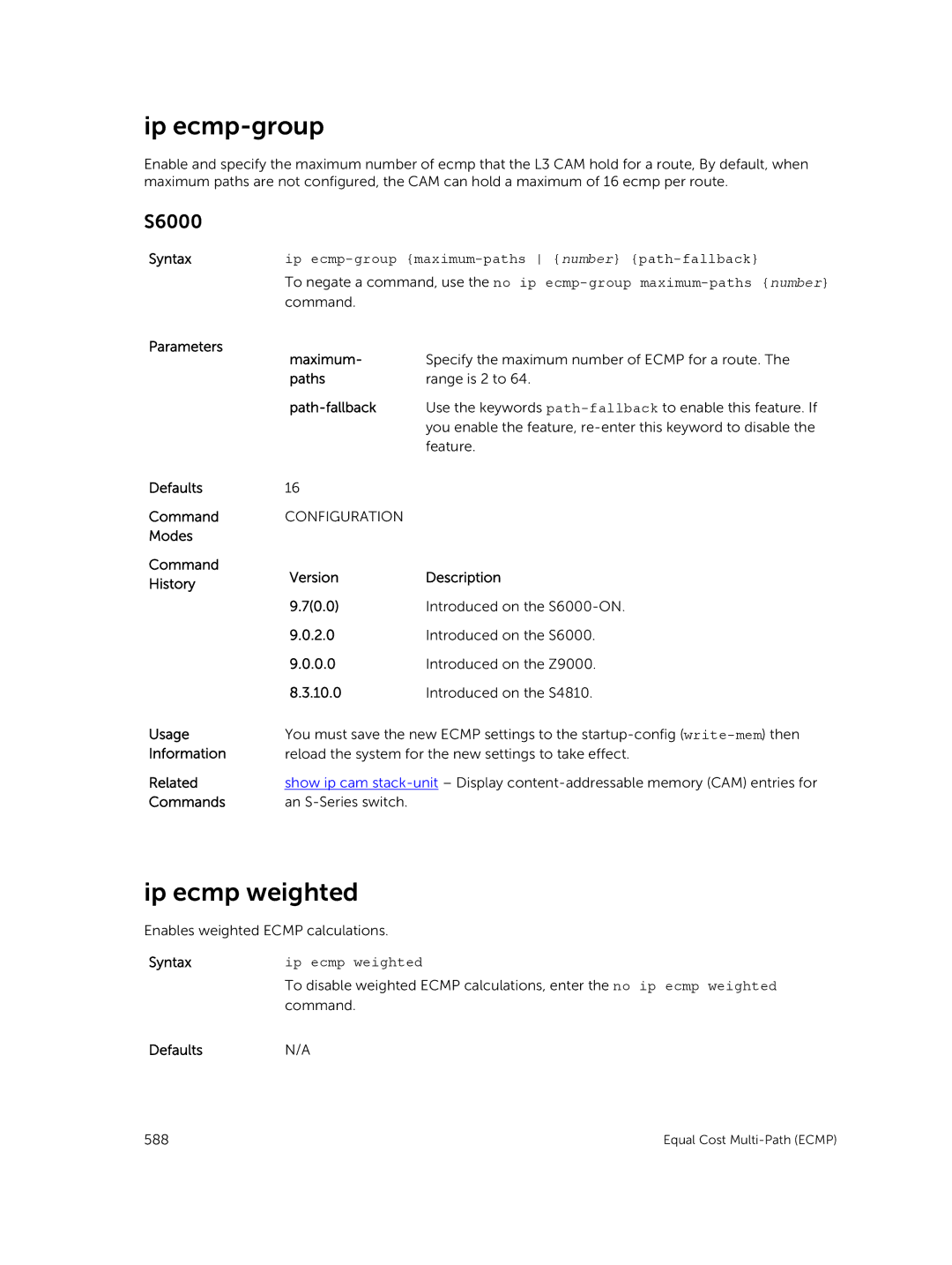 Dell 9.7(0.0) manual Ip ecmp-group, Ip ecmp weighted 