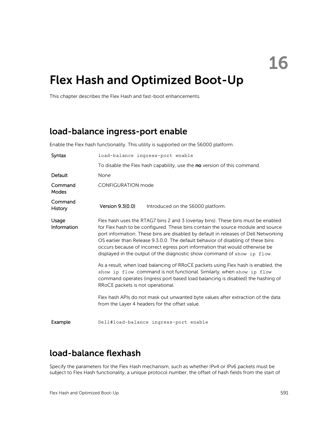 Dell 9.7(0.0) manual Flex Hash and Optimized Boot-Up, Load-balance ingress-port enable, Load-balance flexhash 