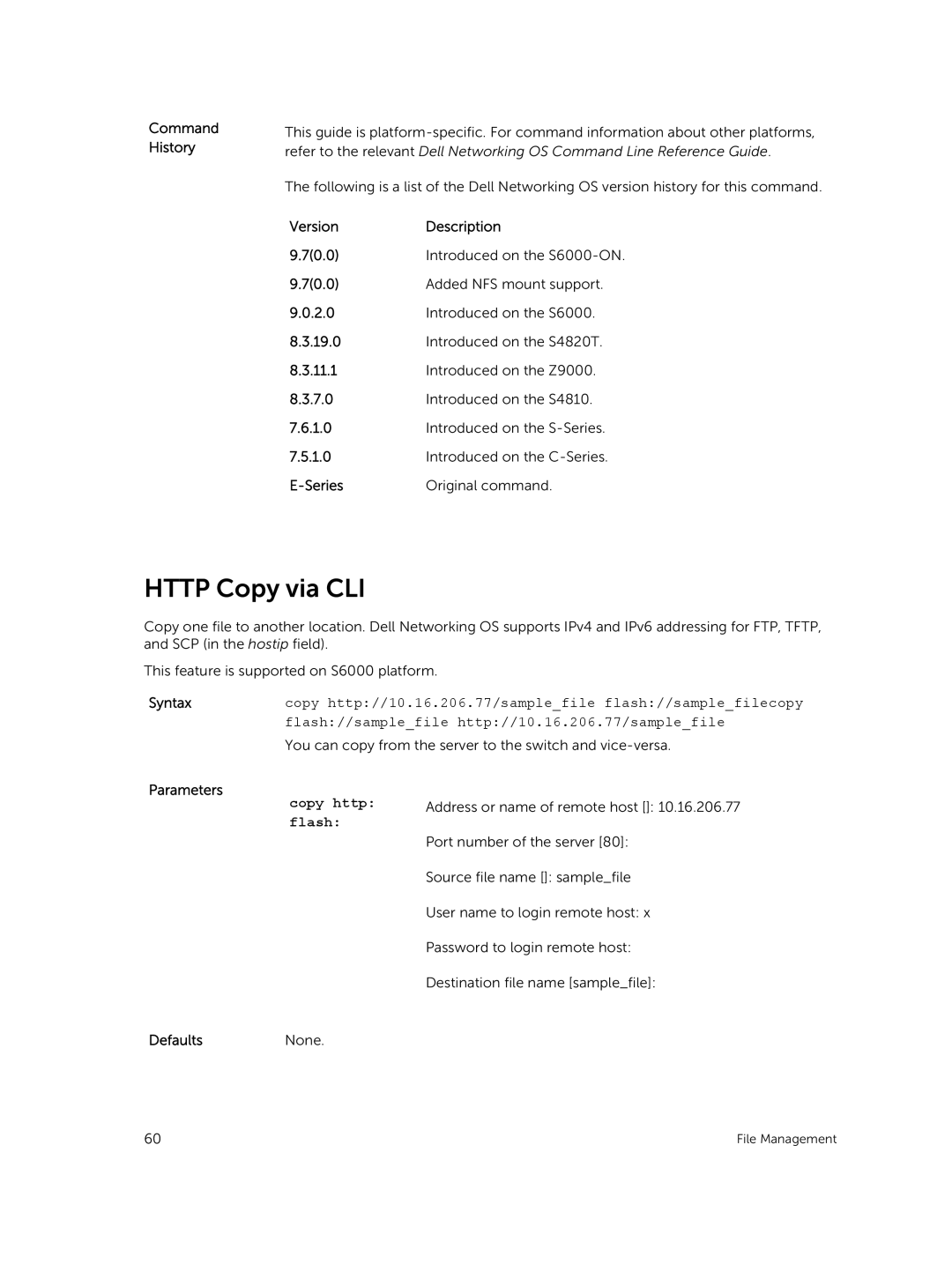 Dell 9.7(0.0) manual Http Copy via CLI, Series Original command, Copy http, Flash 