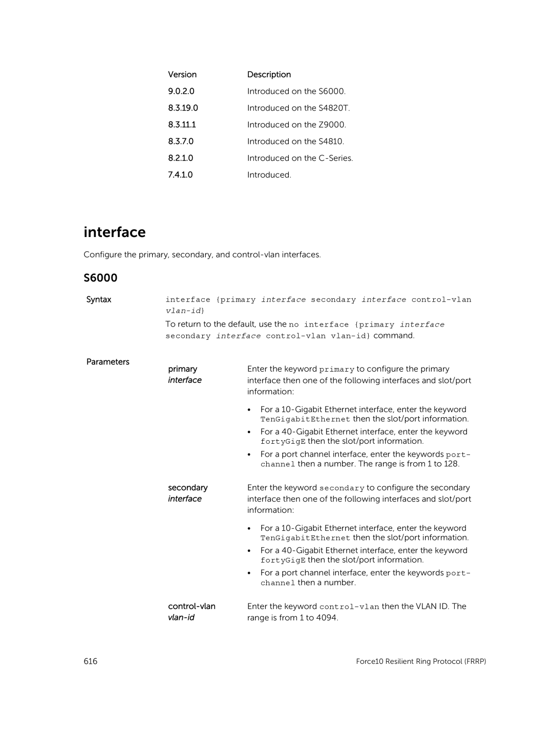 Dell 9.7(0.0) manual Interface, Control-vlan 