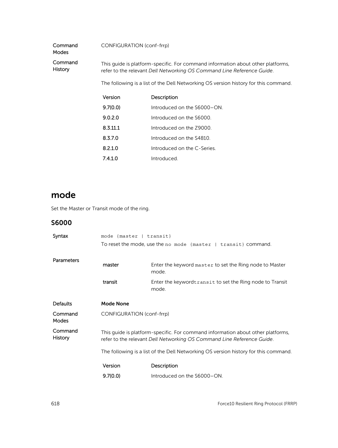 Dell 9.7(0.0) manual Mode master transit, Master, Transit 