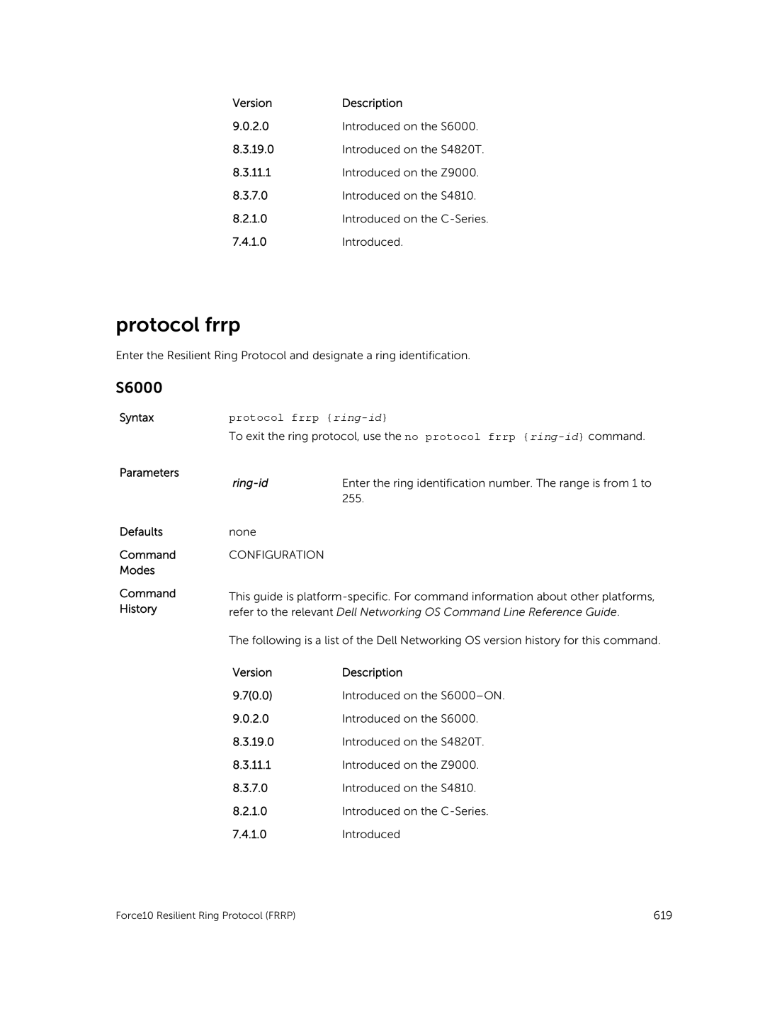 Dell 9.7(0.0) manual Protocol frrp ring-id, Ring-id 