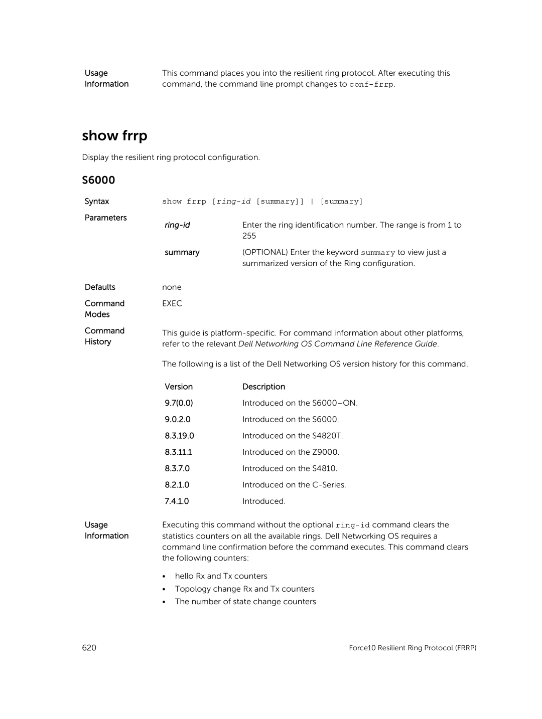 Dell 9.7(0.0) manual Show frrp ring-idsummary summary 