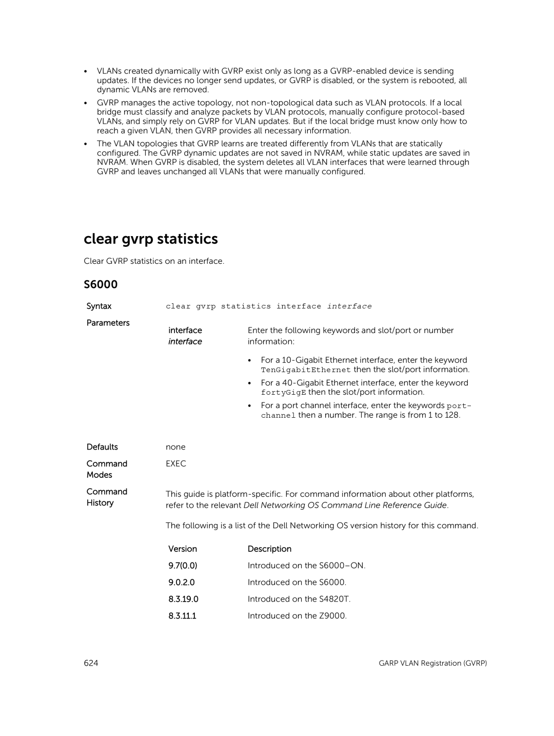 Dell 9.7(0.0) manual Clear gvrp statistics interface interface 