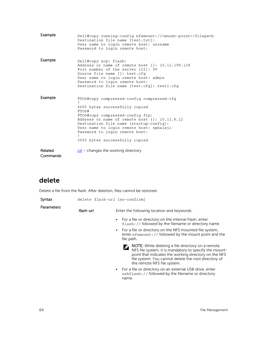 Dell 9.7(0.0) manual Delete, Ftos#, Related, Commands, Flash-url 