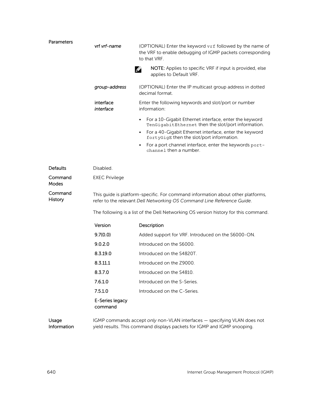 Dell 9.7(0.0) manual VRF to enable debugging of Igmp packets corresponding 