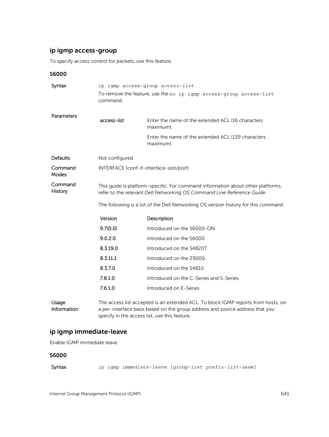 Dell 9.7(0.0) manual Ip igmp immediate-leave, Ip igmp access-group access-list 