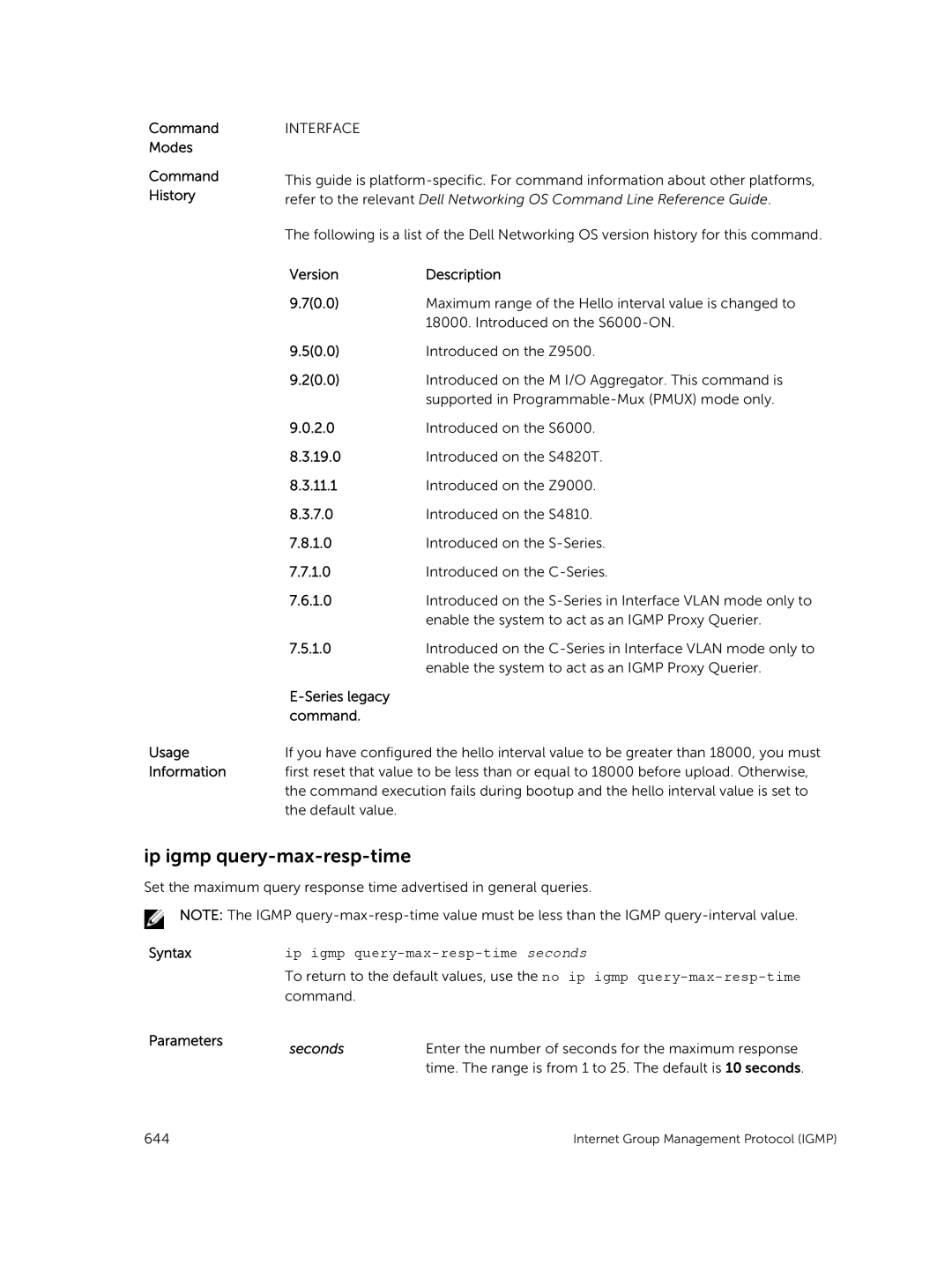 Dell 9.7(0.0) manual Ip igmp query-max-resp-time seconds 