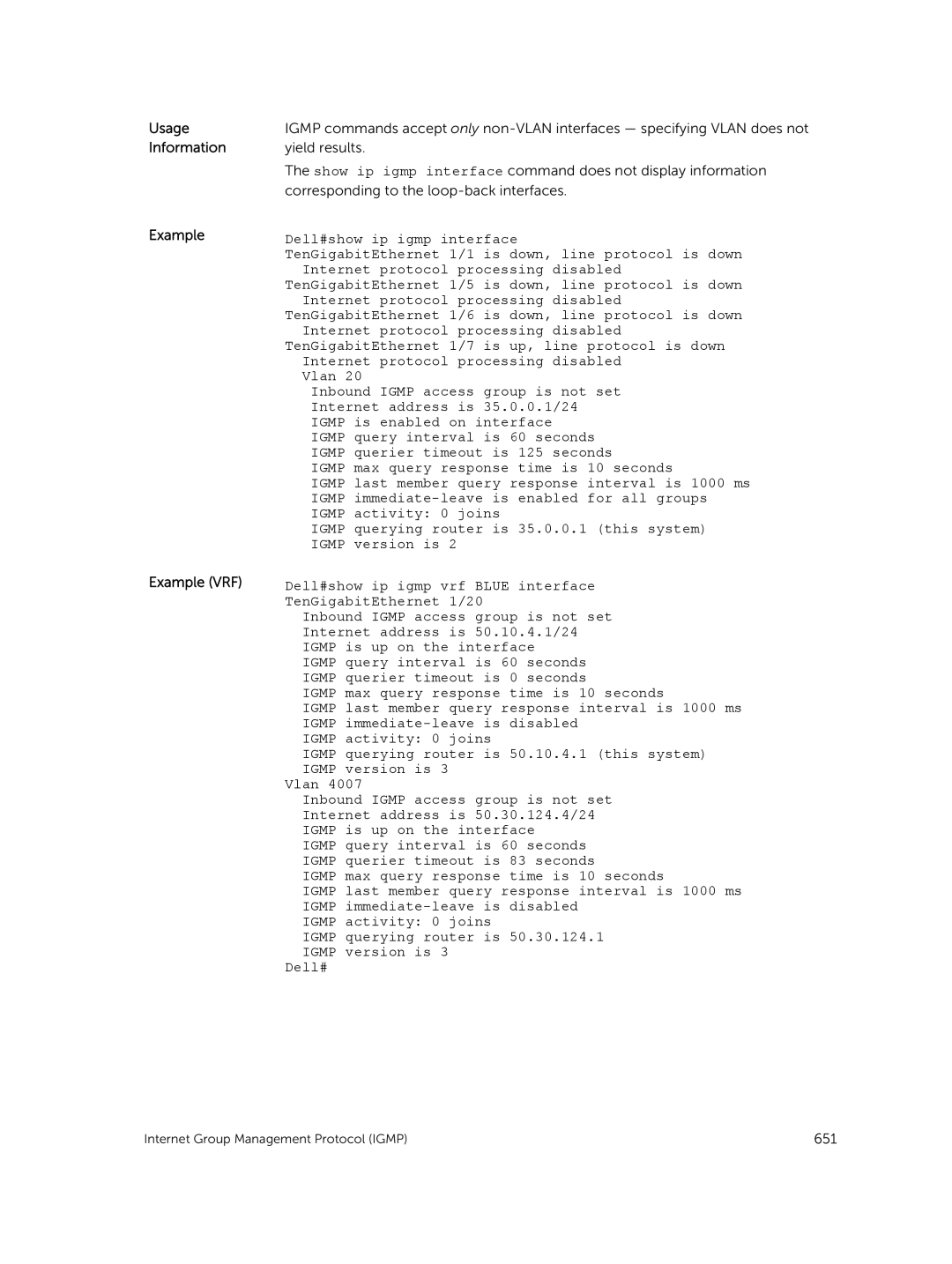 Dell 9.7(0.0) manual Usage Information Example Example VRF 