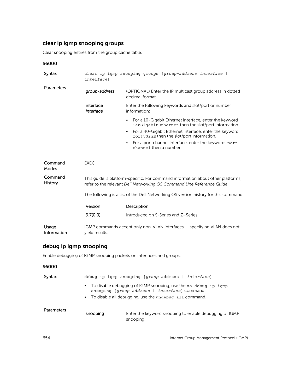 Dell 9.7(0.0) manual Debug ip igmp snooping, Clear ip igmp snooping groups group-address interface 