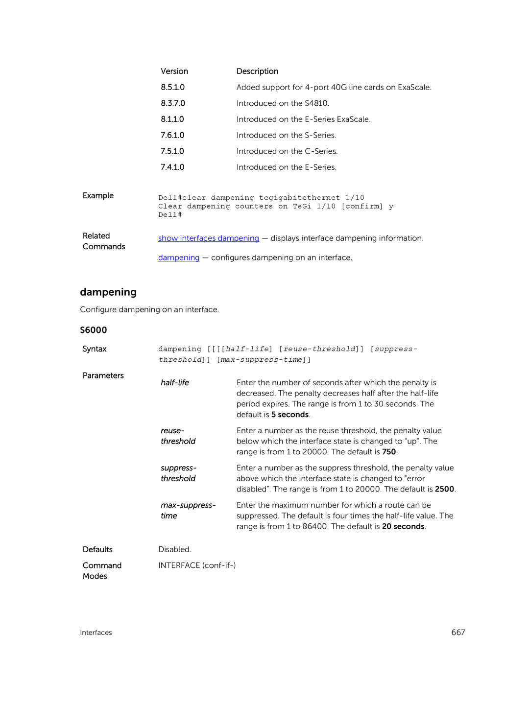 Dell 9.7(0.0) manual Dampening, Suppress, Max-suppress, Time 