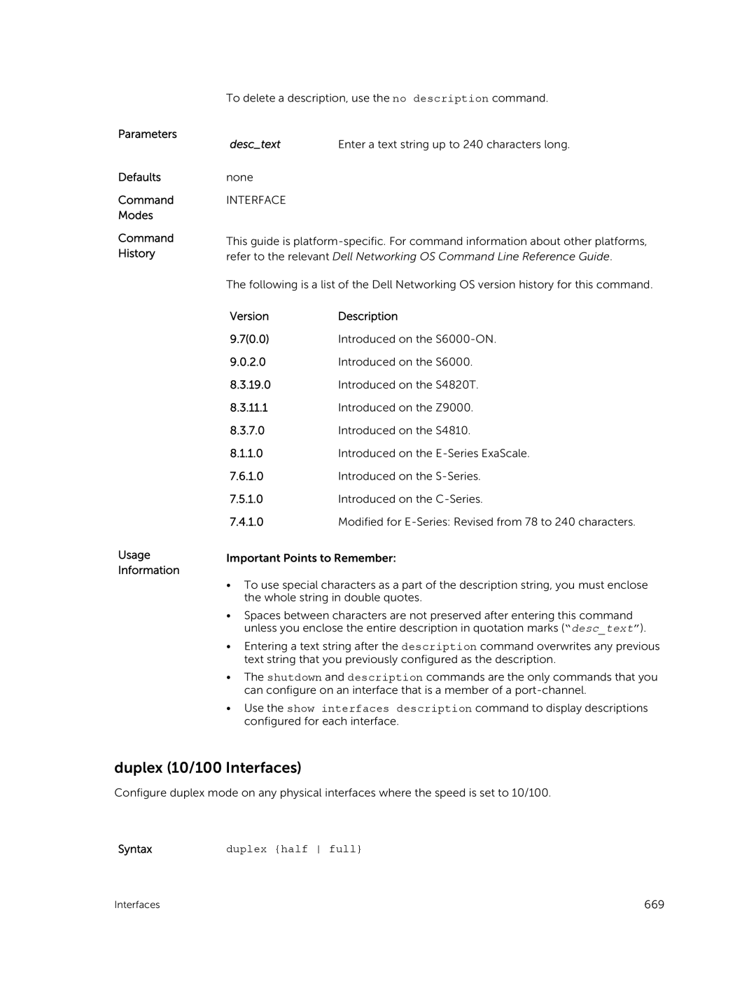 Dell 9.7(0.0) manual Duplex 10/100 Interfaces, Desctext Enter a text string up to 240 characters long, Duplex half full 