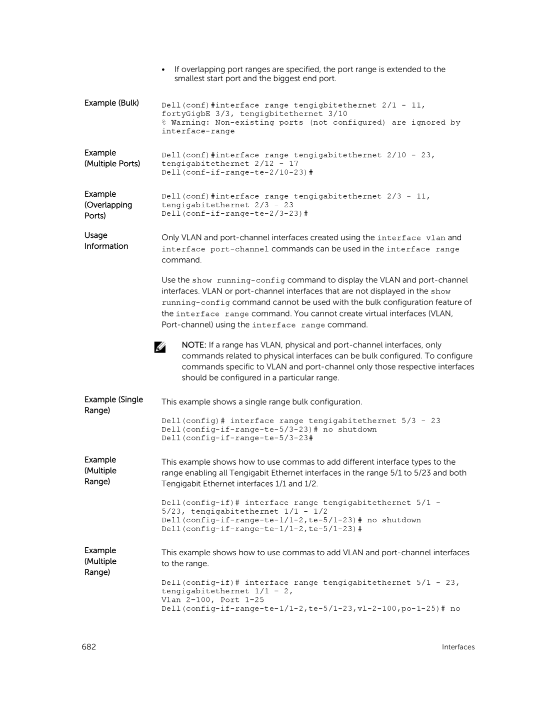 Dell 9.7(0.0) manual Example Bulk, Multiple Ports, Overlapping, Example Single, Range 