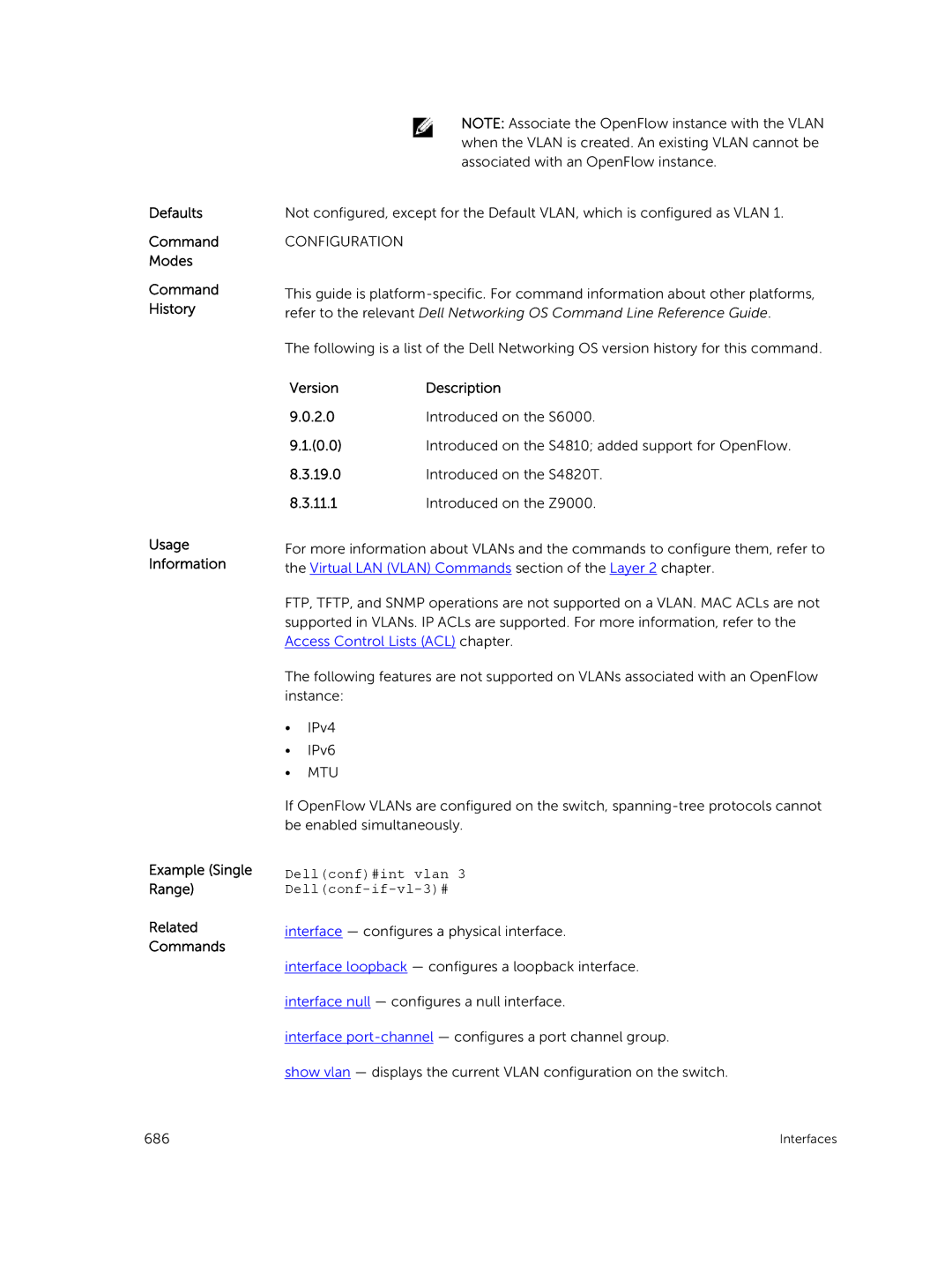 Dell 9.7(0.0) manual Introduced on the S4810 added support for OpenFlow, Dellconf#int vlan Dellconf-if-vl-3# 