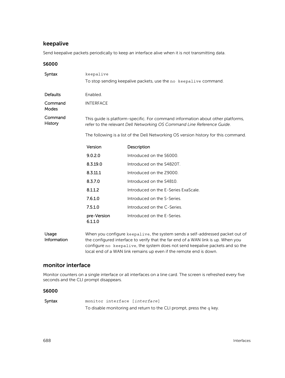 Dell 9.7(0.0) manual Keepalive, Monitor interface 