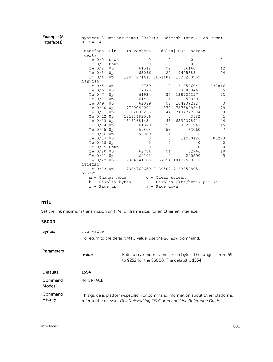 Dell 9.7(0.0) manual Mtu, Example All Interfaces 