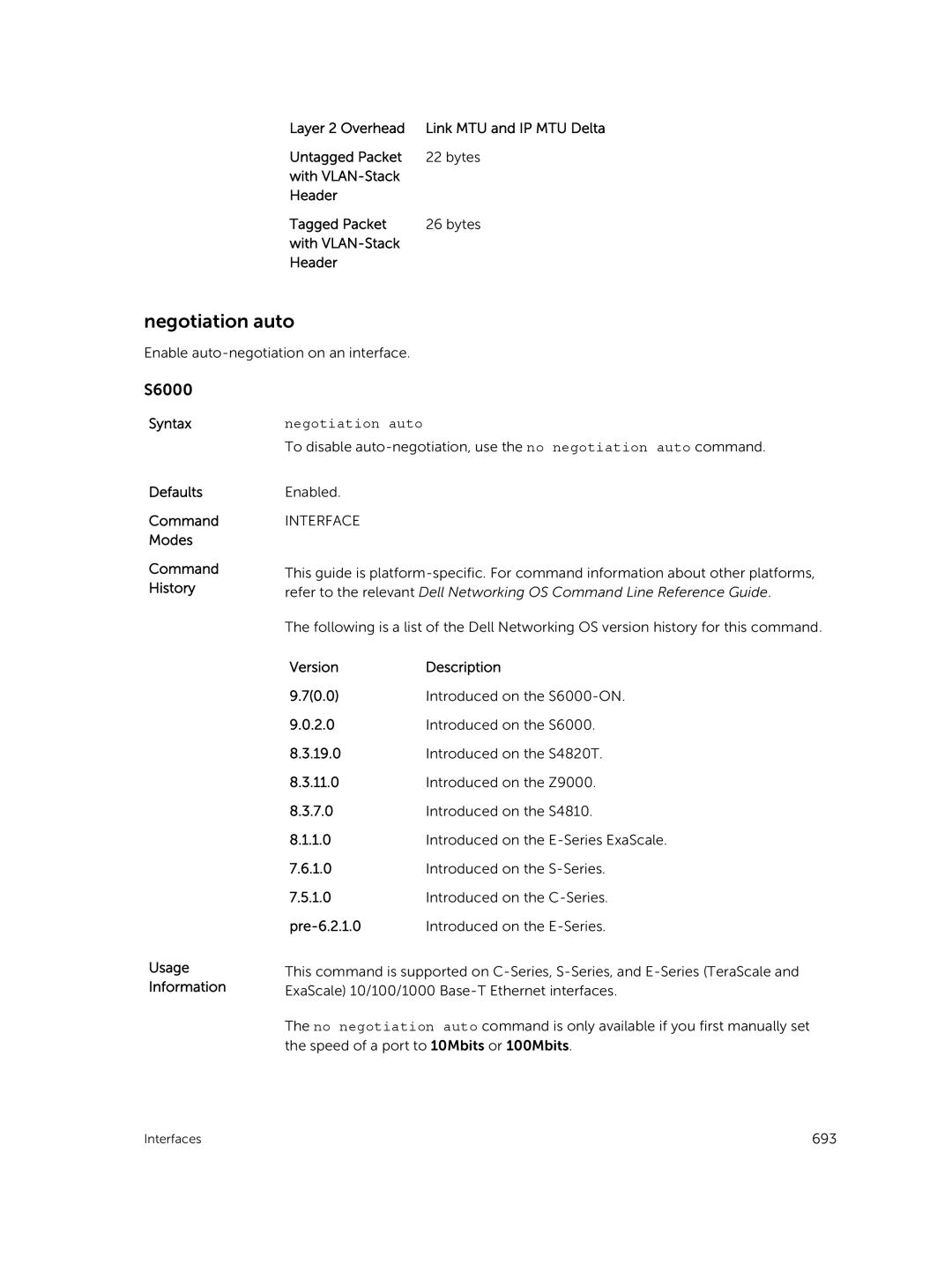 Dell 9.7(0.0) manual Negotiation auto, Pre-6.2.1.0 