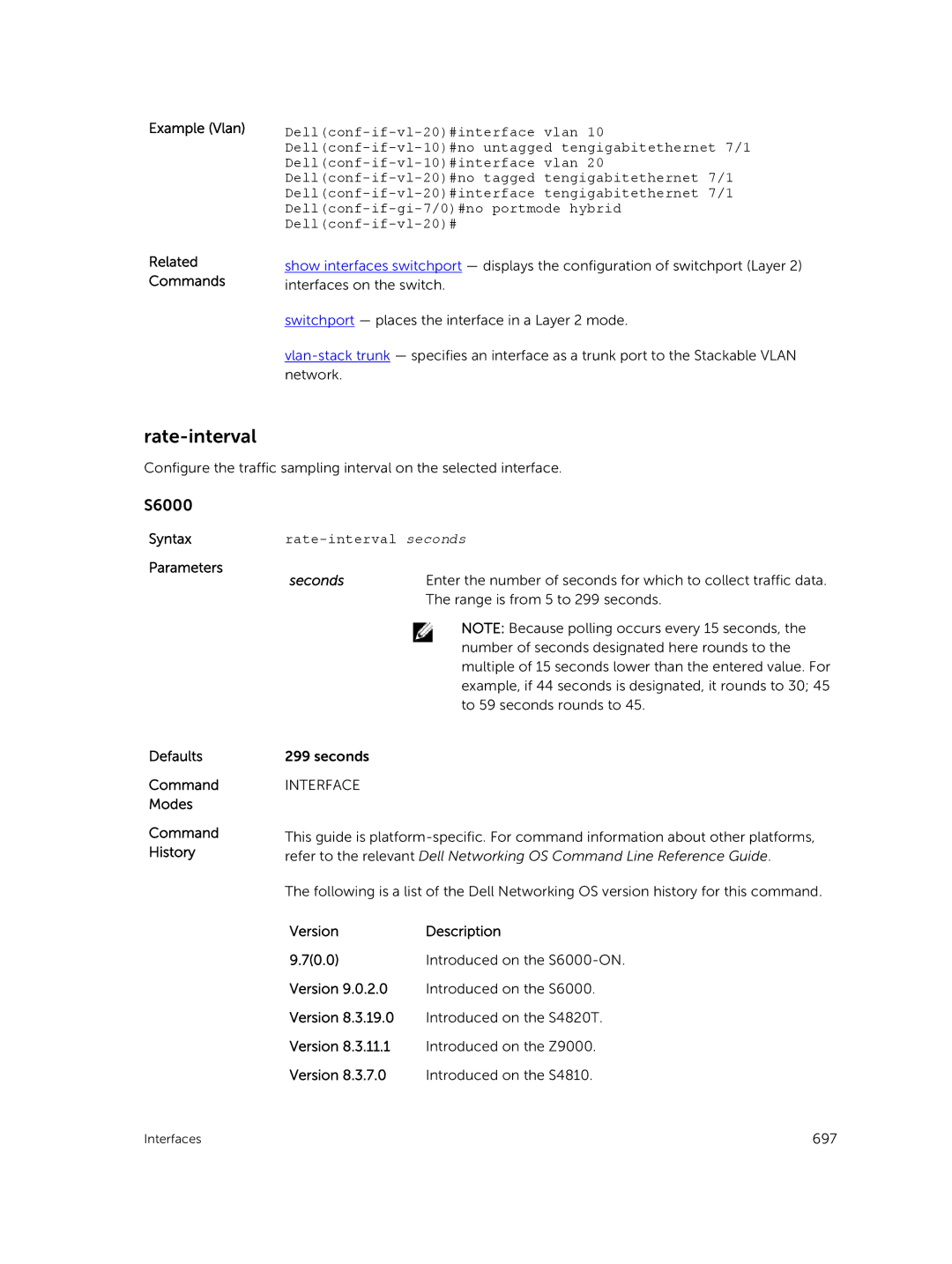 Dell 9.7(0.0) manual Example Vlan, Rate-interval seconds 