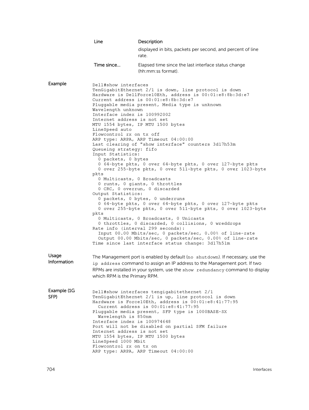 Dell 9.7(0.0) manual Example Usage Information Example 1G SFP LineDescription 