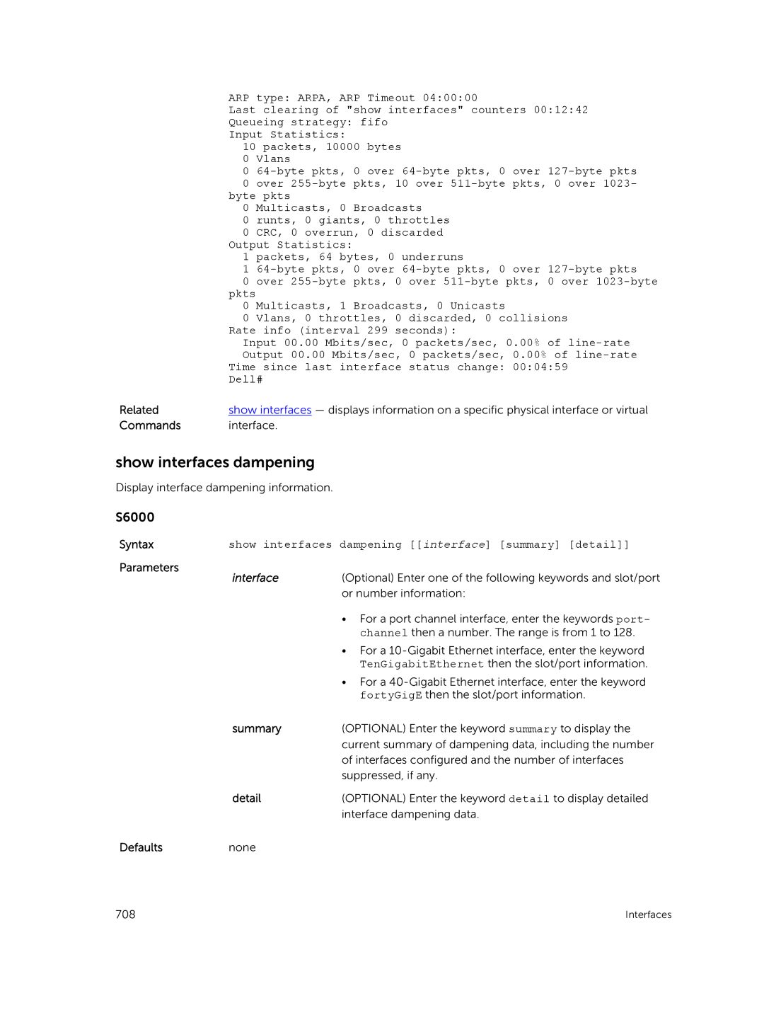 Dell 9.7(0.0) manual Show interfaces dampening interface summary detail 