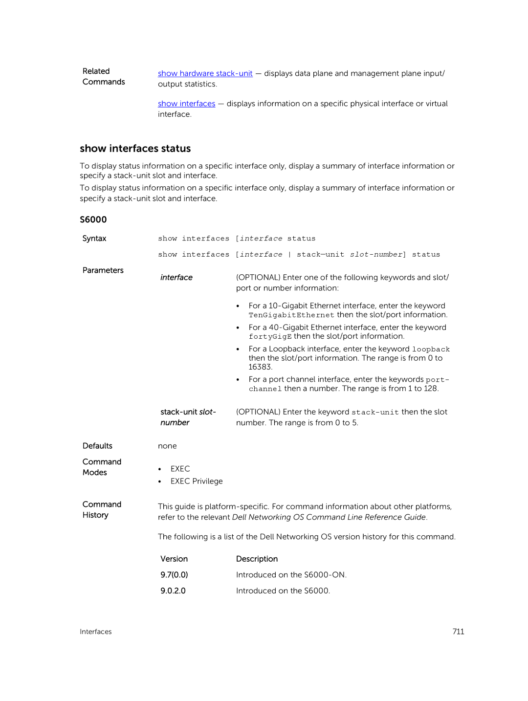 Dell 9.7(0.0) manual Show interfaces status, Stack-unit slot 