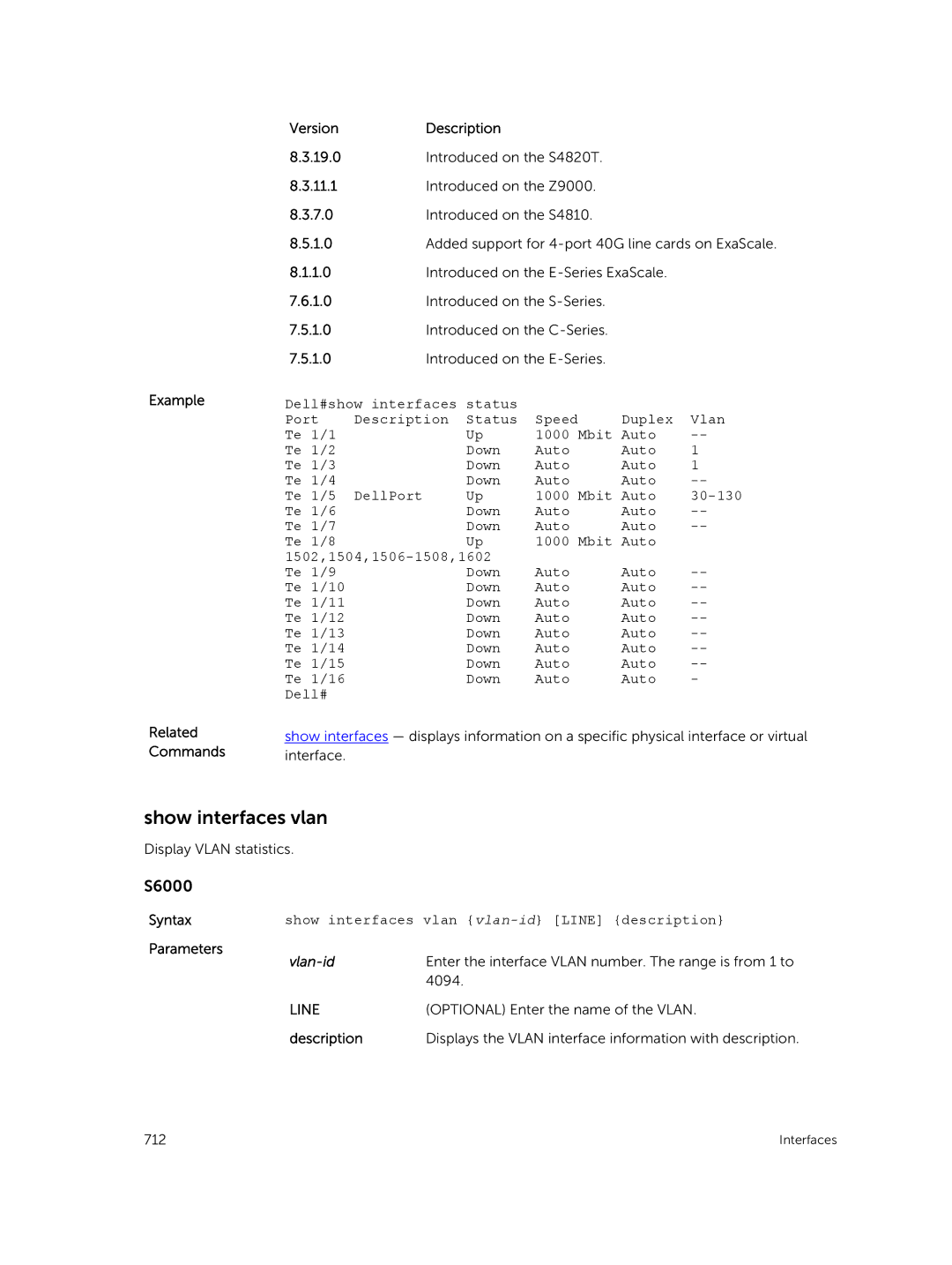 Dell 9.7(0.0) manual Show interfaces vlan, Syntaxshow interfaces vlan vlan-id Line description 