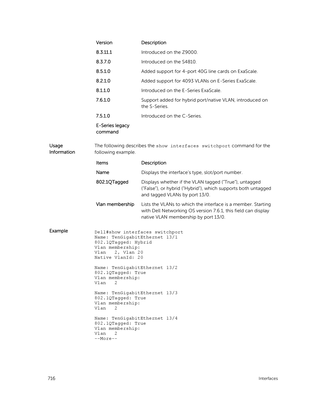 Dell 9.7(0.0) manual Items Description Name, 802.1QTagged, Vlan membership 