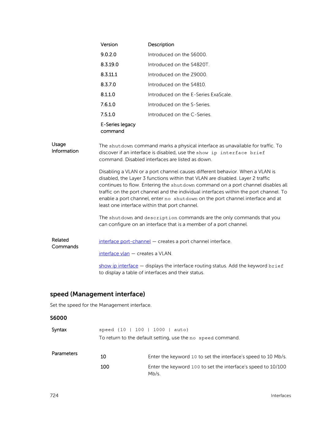 Dell 9.7(0.0) manual Speed Management interface, Speed 10 100 1000 auto 