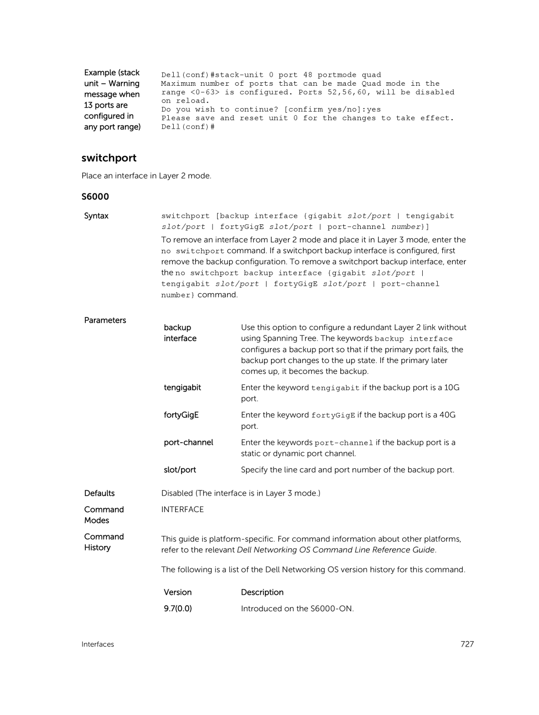 Dell 9.7(0.0) manual Switchport, Backup, Tengigabit, Port-channel 