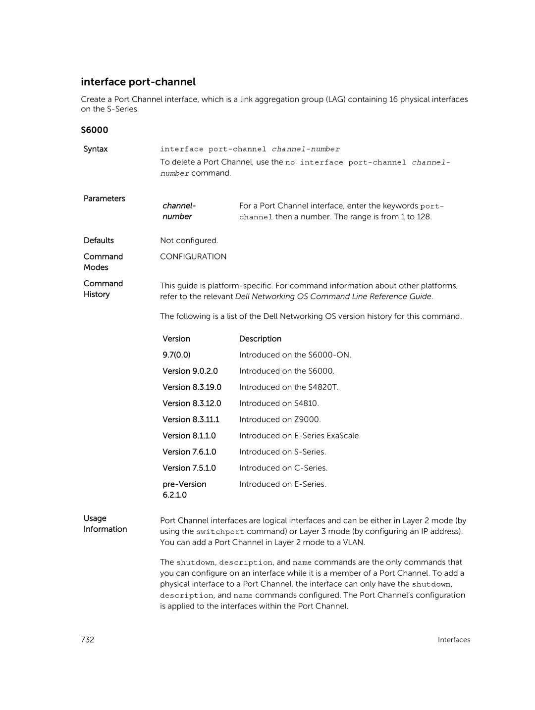 Dell 9.7(0.0) manual Interface port-channel channel-number, Channel 