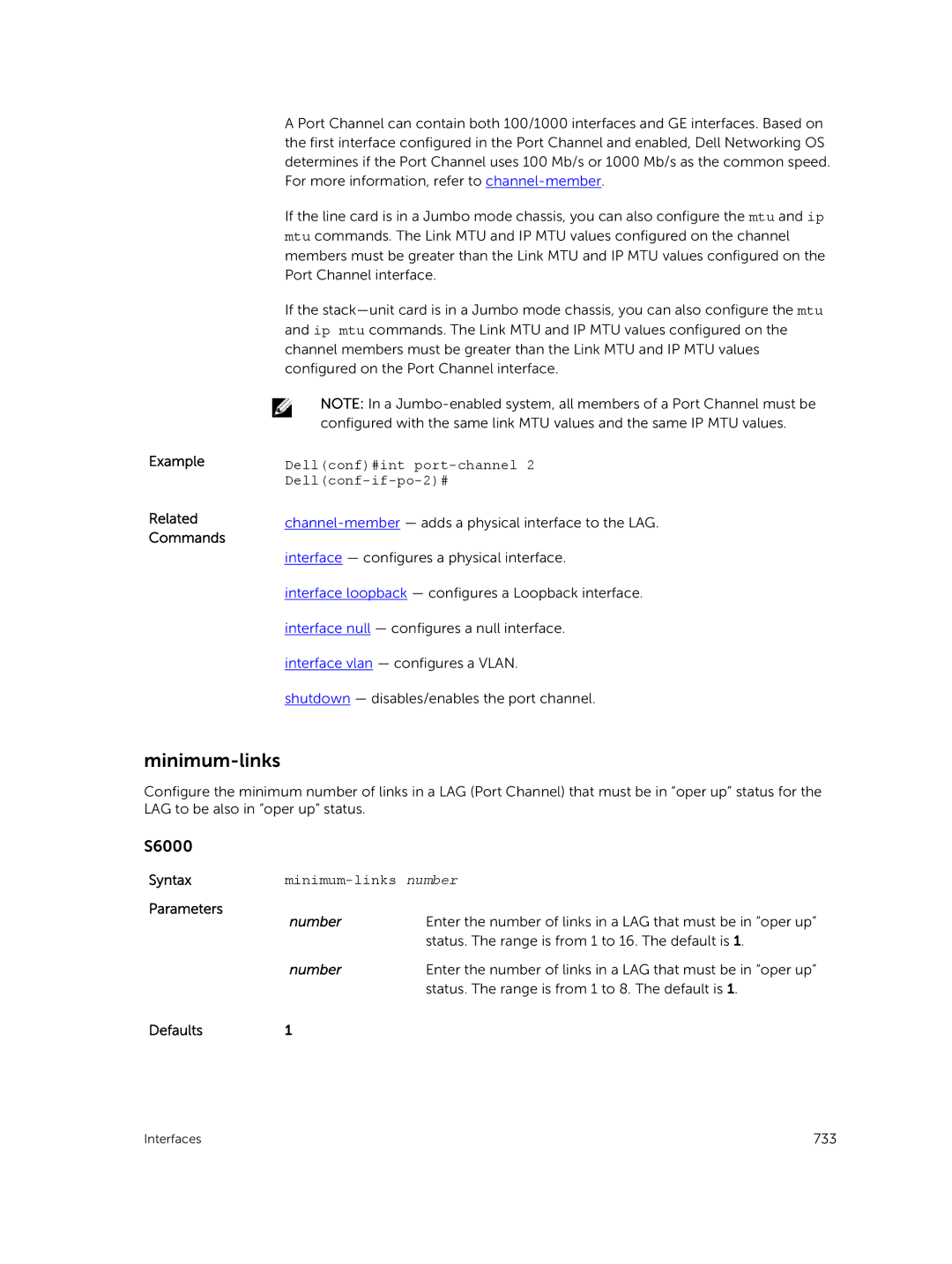 Dell 9.7(0.0) manual Minimum-links number, Enter the number of links in a LAG that must be in oper up 