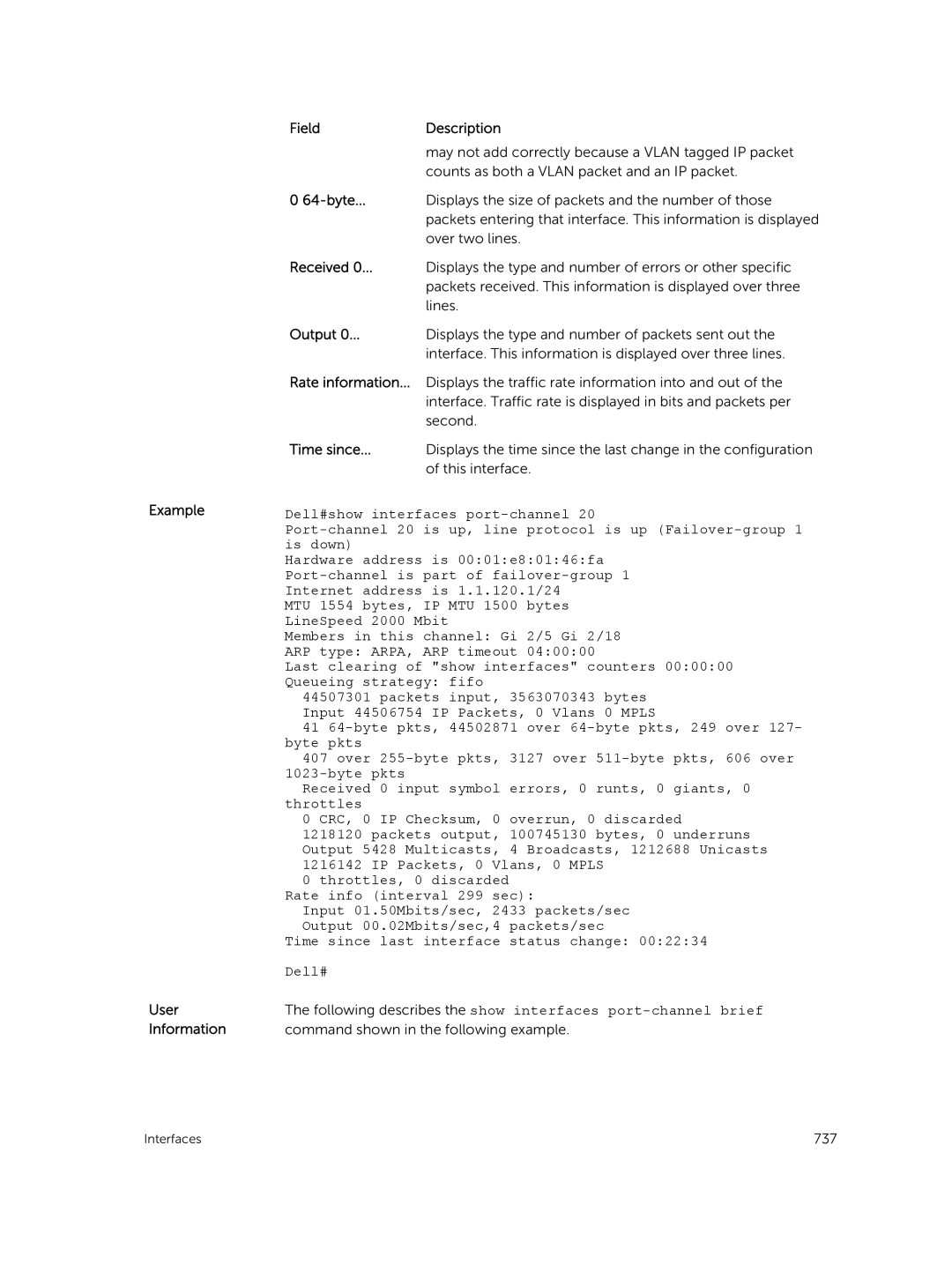 Dell 9.7(0.0) manual Example User Information FieldDescription 