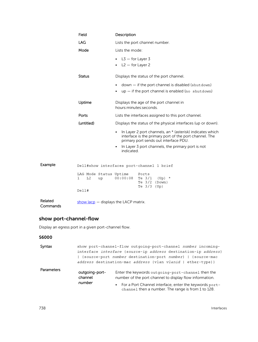 Dell 9.7(0.0) manual Show port-channel-flow, Example Related Commands Field Description, Untitled, Lag, Outgoing-port 